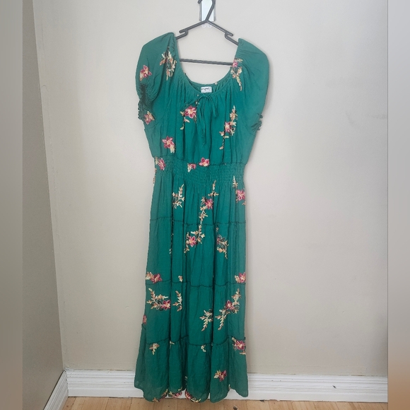 Anthropologie Size 2X Kindred green floral embroidery maxi dress - Picture 2 of 11